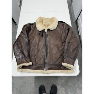 Avanti Outerwear Co Genuine Leather Shearling Lined Bomber Jacket Brown Size L